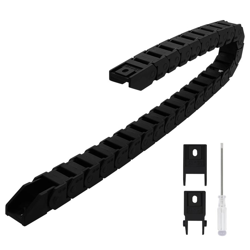 LMioEtool R28 15mm x 15mm(Inner H x Inner W) Black Plastic Cable Wire Carrier Drag Chain 1M Length for CNC, with End Connectors - Bridge Type (Non-openable) - Image 1